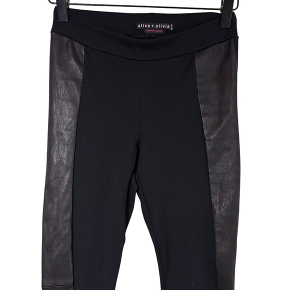 ALICE + OLIVIA LEATHER SIDE PANEL BLACK STRETCHY LEGGINGS NO SIZE - Picture 4 of 7
